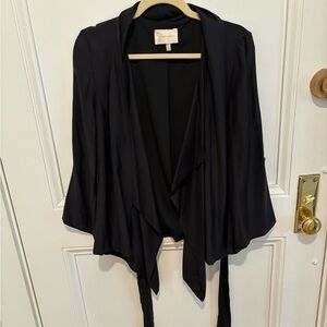 Black tie front blouse